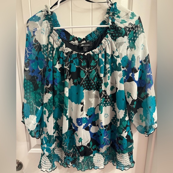AB Studio XL Teal Floral Top - Picture 1 of 7